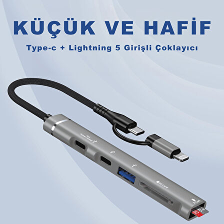 Type-C lightning Pd Sd Tf Kart Okuyucu Usb 3.0 Hub Çevirici 019E