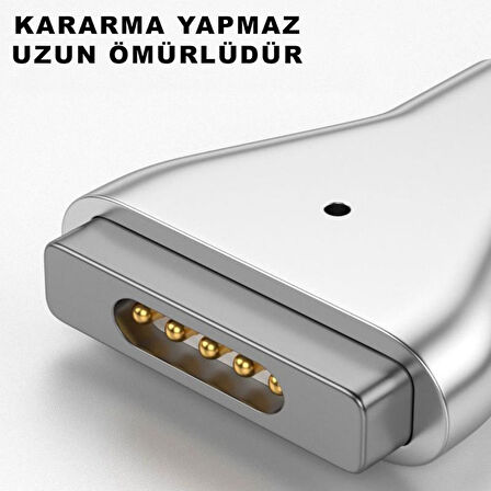 Type-C To Magsafe 2 85W a Kadar Destekli Düz Tip Şarj Çevirici Adaptör