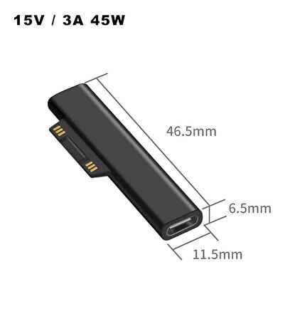 Type-C to Microsoft Surface Pro 3 4 5 6 7 8 Laptop 1 2 3 4 Surface Book 1 2 3 Surface Go Şarj Kablosu