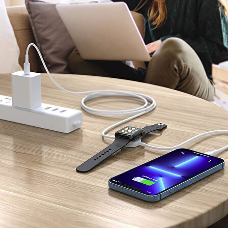 Type-C to Apple Watch 7 8 9 Ultra iPhone 11 12 13 14 Pro Max Uyumlu 15W Destekli Şarj Kablosu