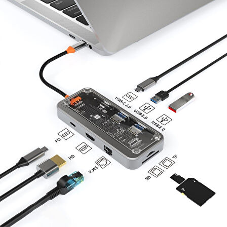 Type-C to 2X Pd HDMI Rj-45 Ethernet Sd Tf Card 2 X Usb 3.0 Hub Çevirici SW8V