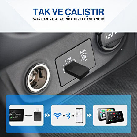 2in1 Kablosuz Wireless Android Auto ve CarPlay Adaptörü Apple ve Android Cihazlar ile Uyumlu Bt 5.4