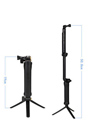 Katlanabilir 3 Way Çok Yönlü Aksiyon Kamera GoPro ile Uyumlu Tripod Monopod
