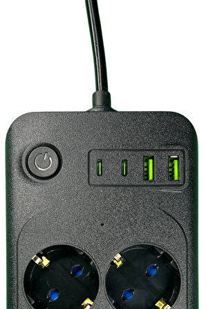 Techmaster 2 Usb 2 Type-C Akım Çocuk Korumalı 6lı Priz 5mt Kablo