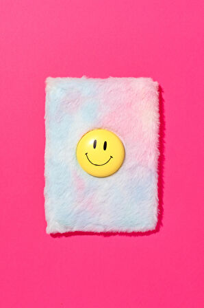 Ecrou Pelüş Kaplama Silikon Gülen Yüz Kabartmalı Not Defteri Ajanda 70 Yaprak 21 x 15 cm