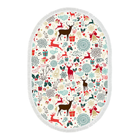 Alanur Home Yılbaşına Özel Pamuk Dijital Yıkanabilir Oval Halı Chr13M