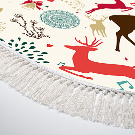 Alanur Home Yılbaşına Özel Pamuk Dijital Yıkanabilir Oval Halı Chr13M