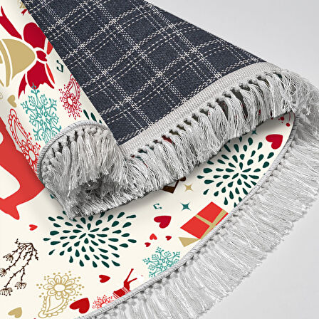 Alanur Home Yılbaşına Özel Pamuk Dijital Yıkanabilir Oval Halı Chr13M