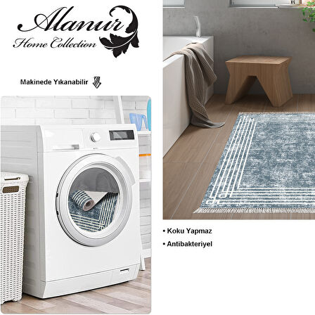 Dekoreko Kaymaz Taban Djt Banyo Halısı Trend Saçaklı Modern M5142