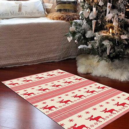 Alanur Home Yılbaşına Özel Pamuk Dijital Yıkanabilir Halı Chr6M