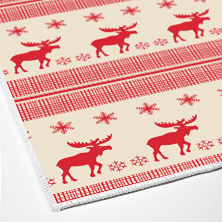 Alanur Home Yılbaşına Özel Pamuk Dijital Yıkanabilir Halı Chr6M