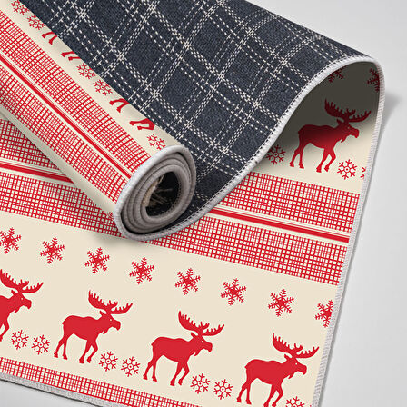 Alanur Home Yılbaşına Özel Pamuk Dijital Yıkanabilir Halı Chr6M