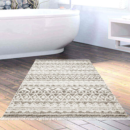 Dekoreko Kaymaz Taban Djt Banyo Halısı Yıldız Deri Saçaklı İskandinav F5078