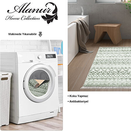 Dekoreko Kaymaz Taban Djt Banyo Halısı Yıldız Deri Saçaklı İskandinav F5078