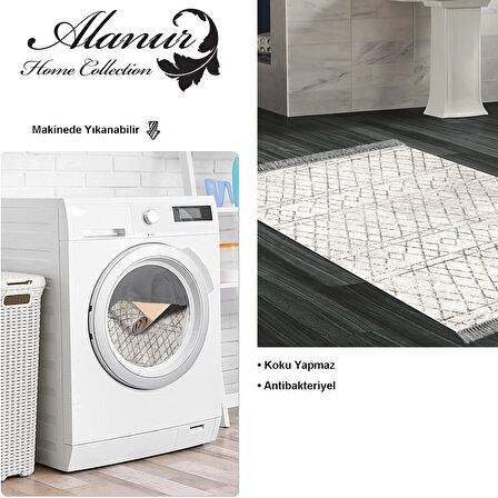 Dekoreko Kaymaz Taban Djt Banyo Halısı Yıldız Deri Saçaklı İskandinav F5079