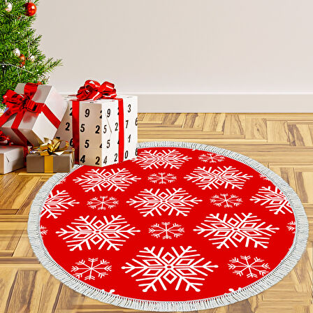 Alanur Home Yılbaşına Özel Pamuk Dijital Yıkanabilir Yuvarlak Halı Chr17M