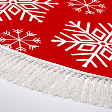 Alanur Home Yılbaşına Özel Pamuk Dijital Yıkanabilir Yuvarlak Halı Chr17M