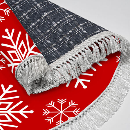 Alanur Home Yılbaşına Özel Pamuk Dijital Yıkanabilir Yuvarlak Halı Chr17M