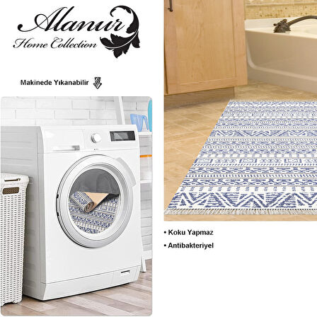 Dekoreko Kaymaz Taban Djt Banyo Halısı Yıldız Deri Saçaklı İskandinav F5082