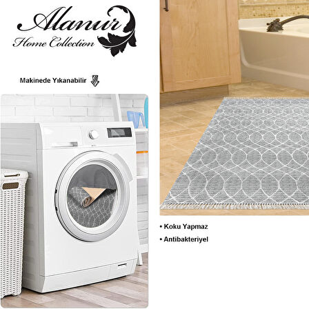Dekoreko Kaymaz Taban Djt Banyo Halısı Yıldız Deri Saçaklı İskandinav F5084