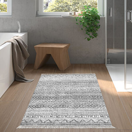 Dekoreko Kaymaz Taban Djt Banyo Halısı Yıldız Deri Saçaklı İskandinav F5087