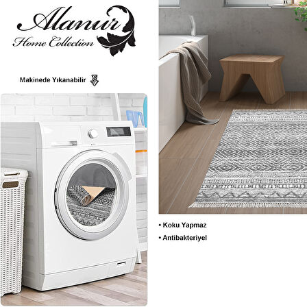 Dekoreko Kaymaz Taban Djt Banyo Halısı Yıldız Deri Saçaklı İskandinav F5087