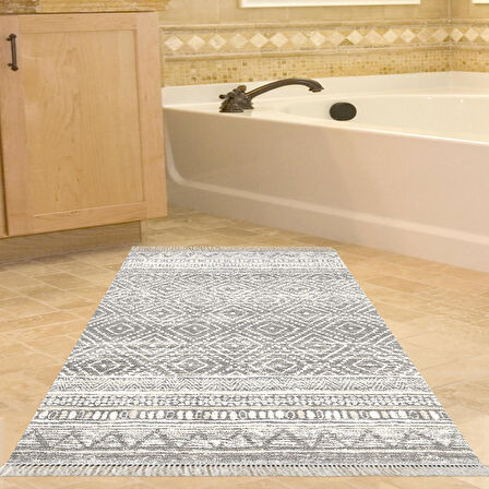 Dekoreko Kaymaz Taban Djt Banyo Halısı Yıldız Deri Saçaklı İskandinav F5087