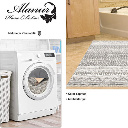 Dekoreko Kaymaz Taban Djt Banyo Halısı Yıldız Deri Saçaklı İskandinav F5087