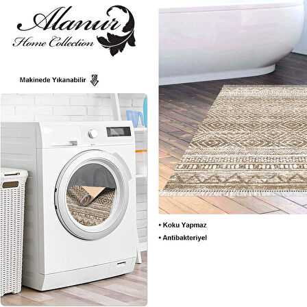 Dekoreko Kaymaz Taban Djt Banyo Halısı Yıldız Deri Saçaklı İskandinav F5087