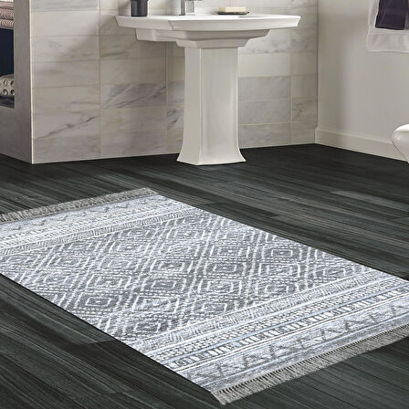 Dekoreko Kaymaz Taban Djt Banyo Halısı Yıldız Deri Saçaklı İskandinav F5087