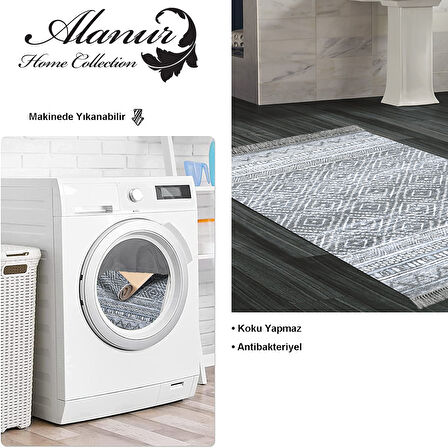 Dekoreko Kaymaz Taban Djt Banyo Halısı Yıldız Deri Saçaklı İskandinav F5087