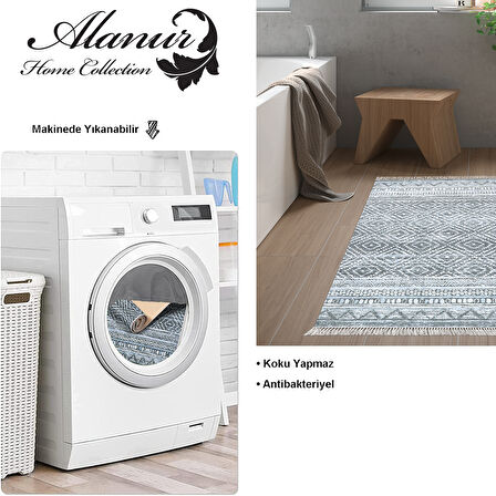 Dekoreko Kaymaz Taban Djt Banyo Halısı Yıldız Deri Saçaklı İskandinav F5087