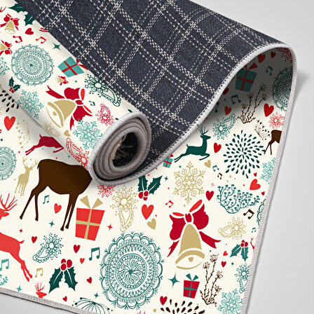 Alanur Home Yılbaşına Özel Pamuk Dijital Yıkanabilir Halı Chr13M