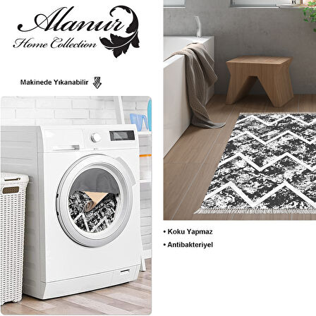 Dekoreko Kaymaz Taban Djt Banyo Halısı Yıldız Deri Saçaklı İskandinav F5128