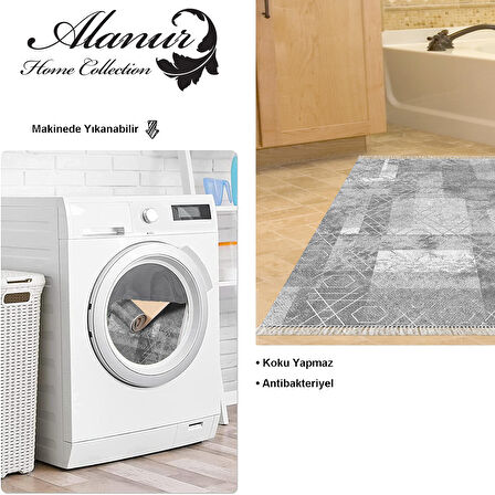 Dekoreko Kaymaz Taban Djt Banyo Halısı Yıldız Deri Saçaklı İskandinav F5132