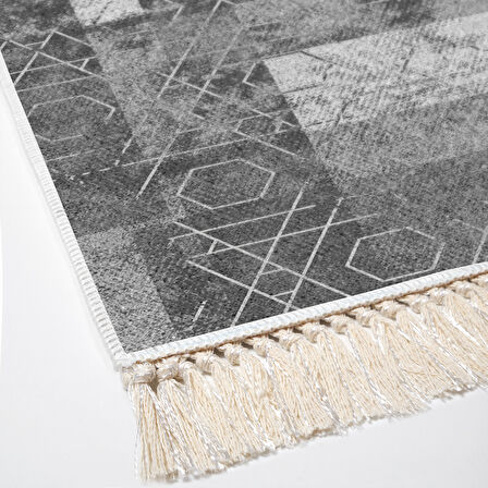 Dekoreko Kaymaz Taban Djt Banyo Halısı Yıldız Deri Saçaklı İskandinav F5132