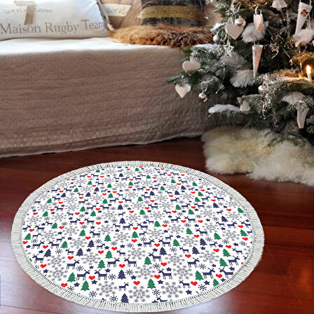 Alanur Home Yılbaşına Özel Keçe Dijital Yıkanabilir Yuvarlak Halı Chr10M