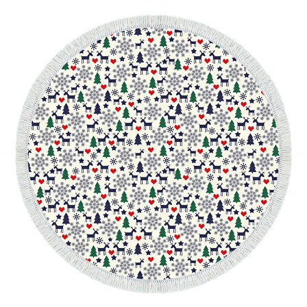 Alanur Home Yılbaşına Özel Keçe Dijital Yıkanabilir Yuvarlak Halı Chr10M