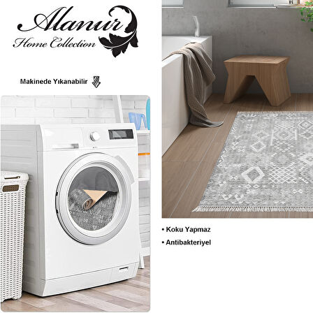 Dekoreko Kaymaz Taban Djt Banyo Halısı Yıldız Deri Saçaklı İskandinav F5137
