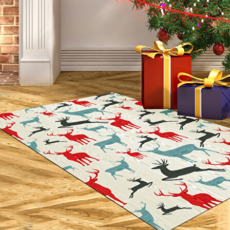 Alanur Home Yılbaşına Özel Keçe Dijital Yıkanabilir Halı Chr7M