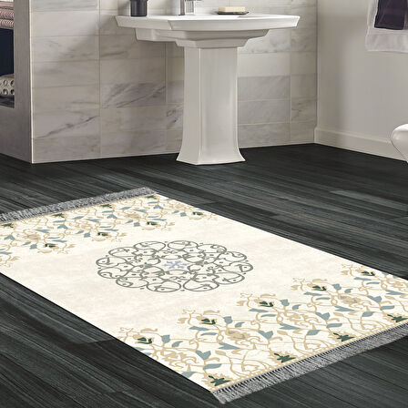 Dekoreko Kaymaz Taban Djt Banyo Halısı Yıldız Deri Saçaklı Modern 1491