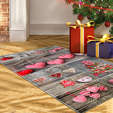 Alanur Home Yılbaşına Özel Keçe Dijital Yıkanabilir Halı Chr14M