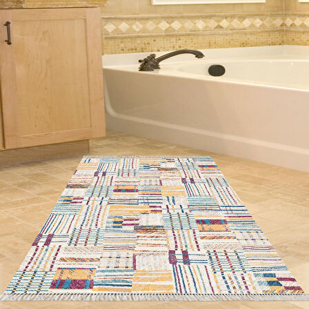 Dekoreko Kaymaz Taban Djt Banyo Halısı Yıldız Deri Saçaklı Modern 1937