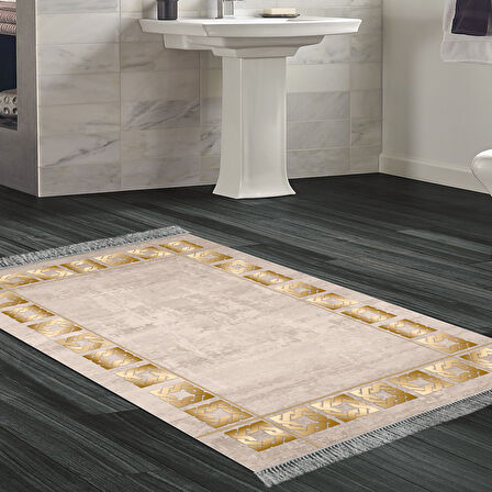 Dekoreko Kaymaz Taban Djt Banyo Halısı Yıldız Deri Saçaklı Modern 691M