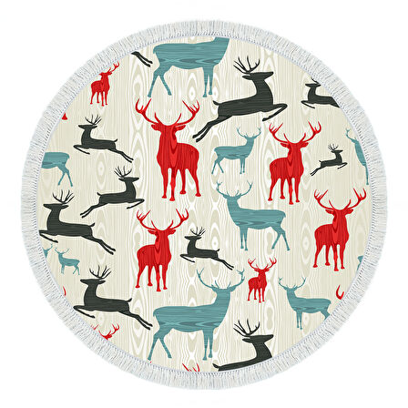 Alanur Home Yılbaşına Özel Pamuk Dijital Yıkanabilir Yuvarlak Halı Chr7M