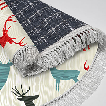 Alanur Home Yılbaşına Özel Pamuk Dijital Yıkanabilir Yuvarlak Halı Chr7M