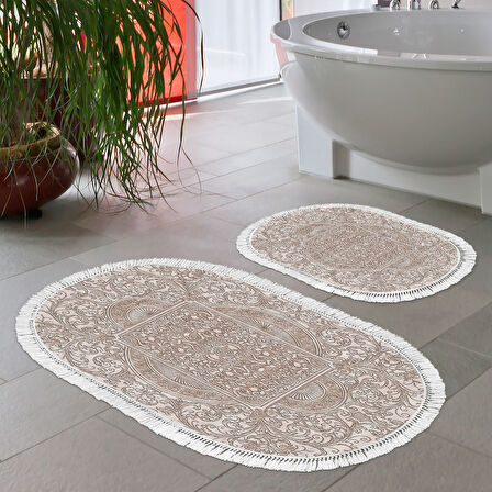 Eko Trend Djt 2 Li Yıkanabilir Kaymaz Taban Oval Banyo Paspas Klozet Takımı 1488 Modern