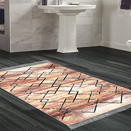 Dekoreko Kaymaz Taban Djt Banyo Halısı Yıldız Deri Saçaklı Modern M5006