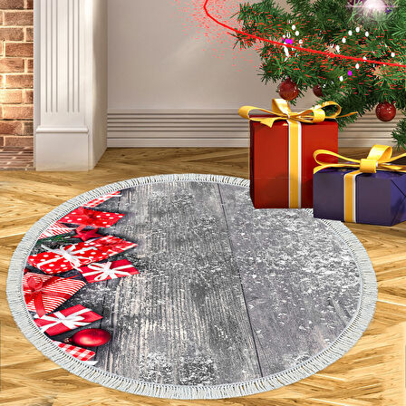 Alanur Home Yılbaşına Özel Pamuk Dijital Yıkanabilir Yuvarlak Halı Chr1M