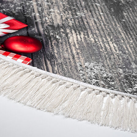 Alanur Home Yılbaşına Özel Pamuk Dijital Yıkanabilir Yuvarlak Halı Chr1M